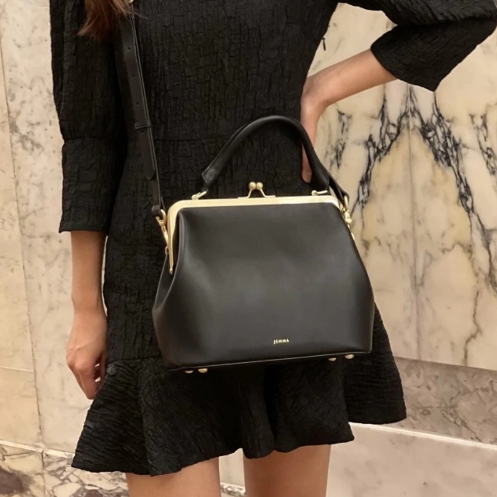 Jemma JoJo Black Kisslock Lambskin Leather crossbody satchel NWOT